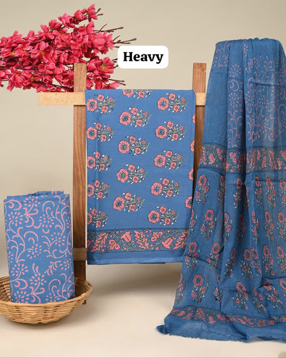grey buttal handblock printed cotton dress material with chiffon dupatta wholesale supplier India fabric for bulk buyers Fabtexs26