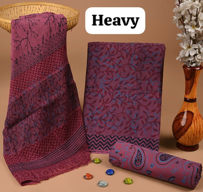 Majenta jaal cotton dress material with chiffon dupatta wholesale, artisan handblock printed cotton dress material by Fabtexs