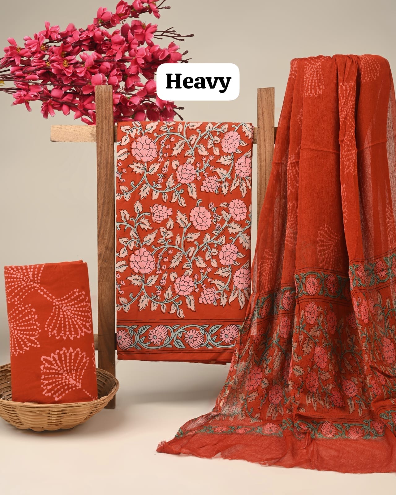 Majenta jaal cotton dress material with chiffon dupatta wholesale, artisan handblock printed cotton dress material by Fabtexs26