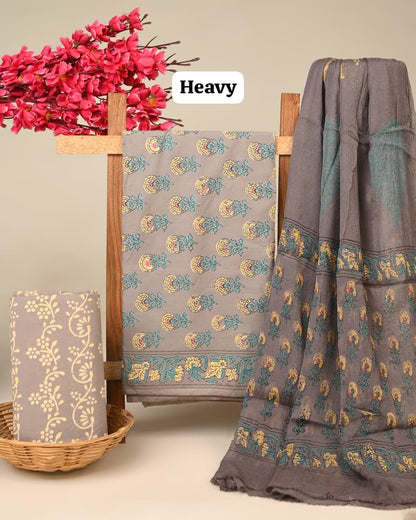 pink blue jaal handblock printed cotton dress material with chiffon dupatta wholesale India fabric for boutiques designers Fabtexs26