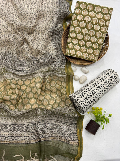 Wholesale Cotton Dress Material with Green Butti Kota Doria Dupatta – Artisan handblock printed fabric for designers, boutiques & bulk orders