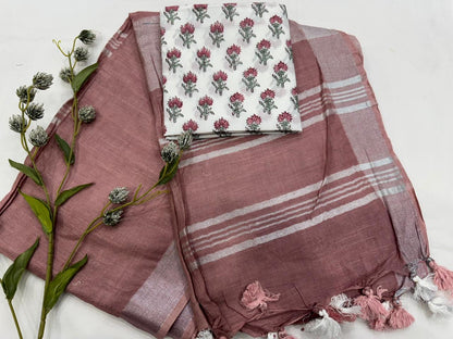 Plain Cotton Linen Saree Wholesale in Onion Pink – Lightweight Handcrafted Designer Linen Saree for Boutiques & Retailers | Fabtexs