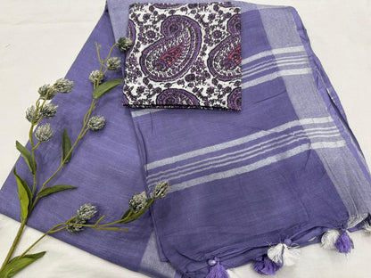 Plain Cotton Linen Saree Wholesale in Purple – Lightweight Handcrafted Designer Linen Saree for Boutiques & Retailers | Fabtexs