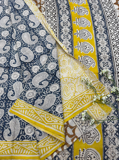 Blue Paisley Motif Cotton Mul Saree – Handcrafted Designer Saree Wholesale for Boutiques