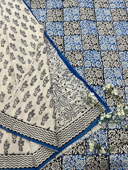 Cream Black Butti Cotton Mul Saree – Designer Wholesale Saree for Boutiques & Stores