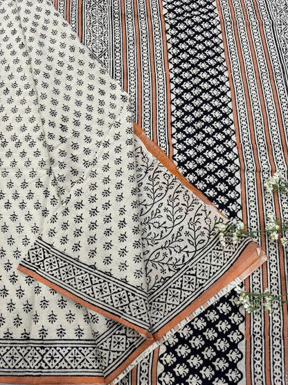 Cream and Black Small Butti Cotton Mul Saree – Premium Wholesale Saree for Retailers & Designers