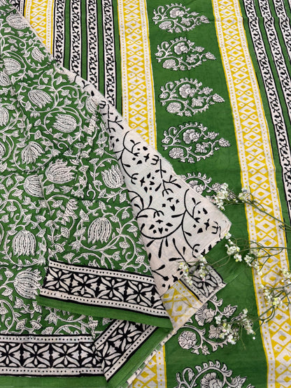 Green Floral Jaal Cotton Mul Saree – Premium Handblock Printed Saree Wholesale for Retailers
