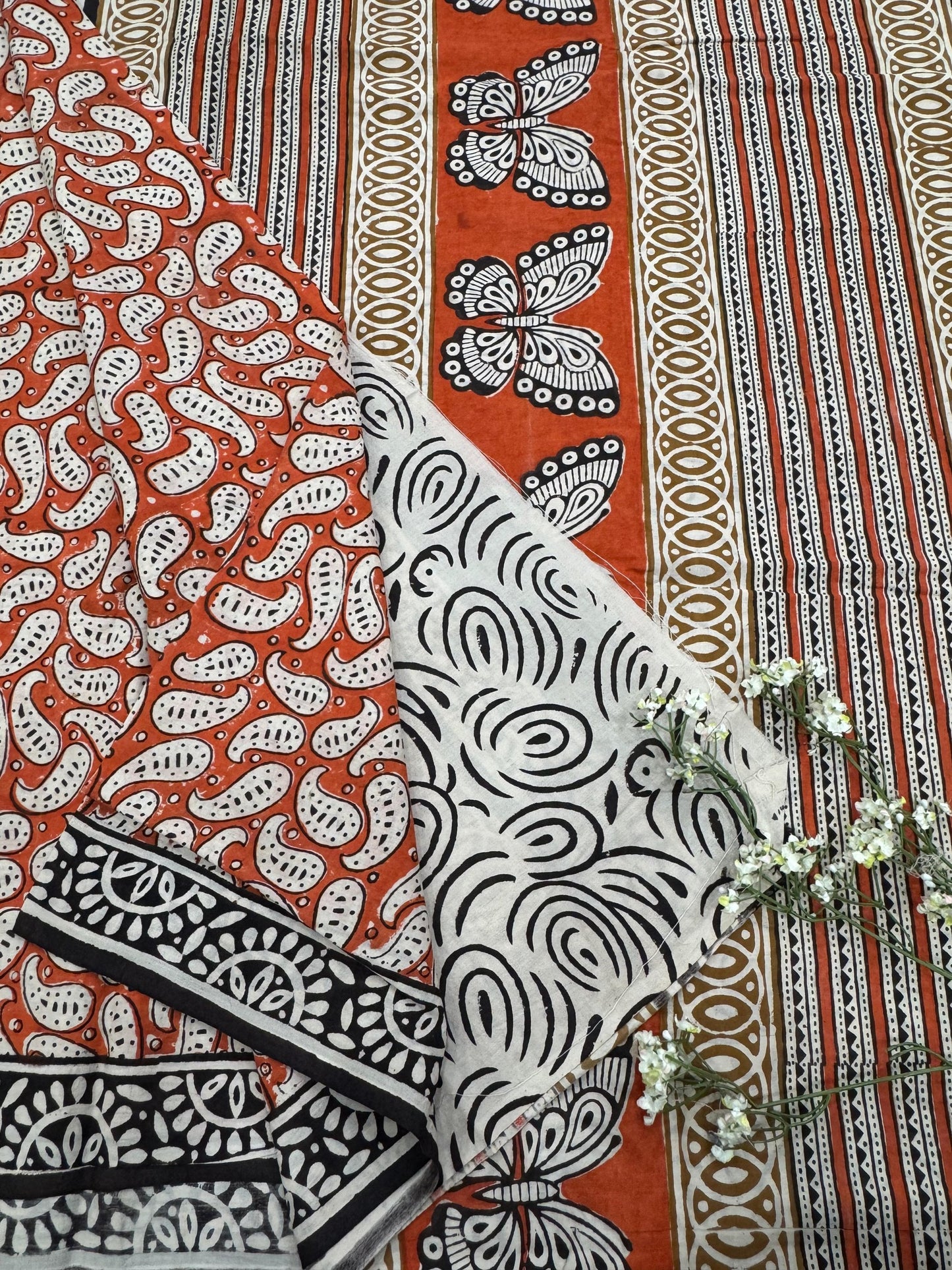 Madder Red Paisley Jaal Cotton Mul Saree – Handblock Printed Wholesale Saree for Retailers