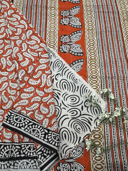 Madder Red Paisley Jaal Cotton Mul Saree – Handblock Printed Wholesale Saree for Retailers