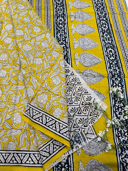 Yellow Floral Jaal Cotton Mul Saree – Lightweight Designer Wholesale Saree for Boutiques