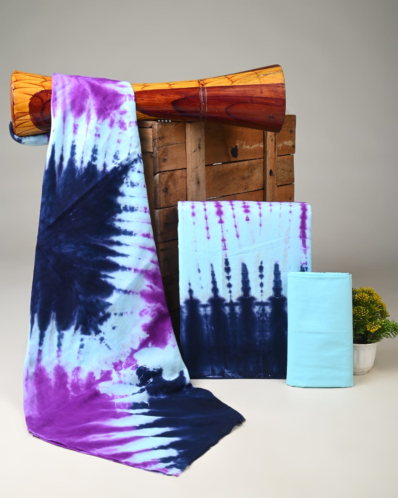 blue purple shibori handblock printed cotton mulmul dress material wholesale India supplier for bulk buyers Fabtexs
