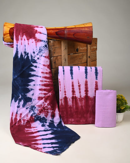 maroon blue shibori handblock printed cotton mulmul dress material wholesale India supplier for bulk buyers Fabtexs