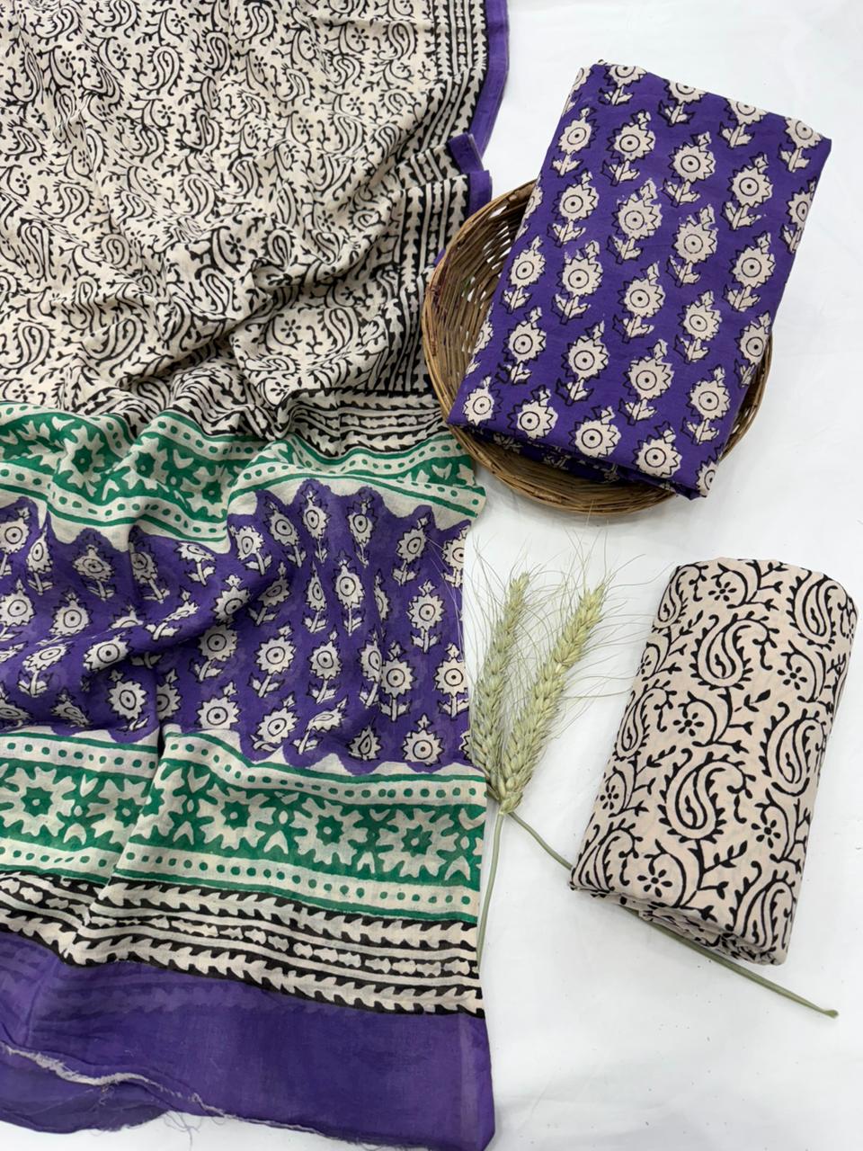 Maroon cotton mulmul dress material wholesale, handblock printed pure cotton dress material for wholesale sourcing from Fabtexs