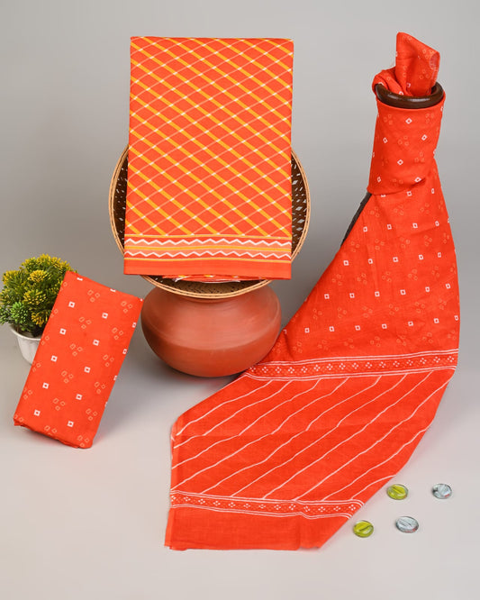 orange checks handblock printed cotton mulmul dress material wholesale India low MOQ boutique fabric supplier Fabtexs