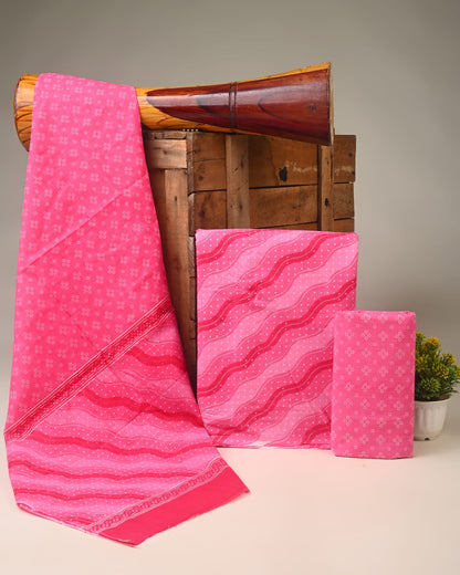 pink small butti handblock printed cotton mulmul dress material wholesale India low MOQ fabric supplier for boutiques Fabtexs