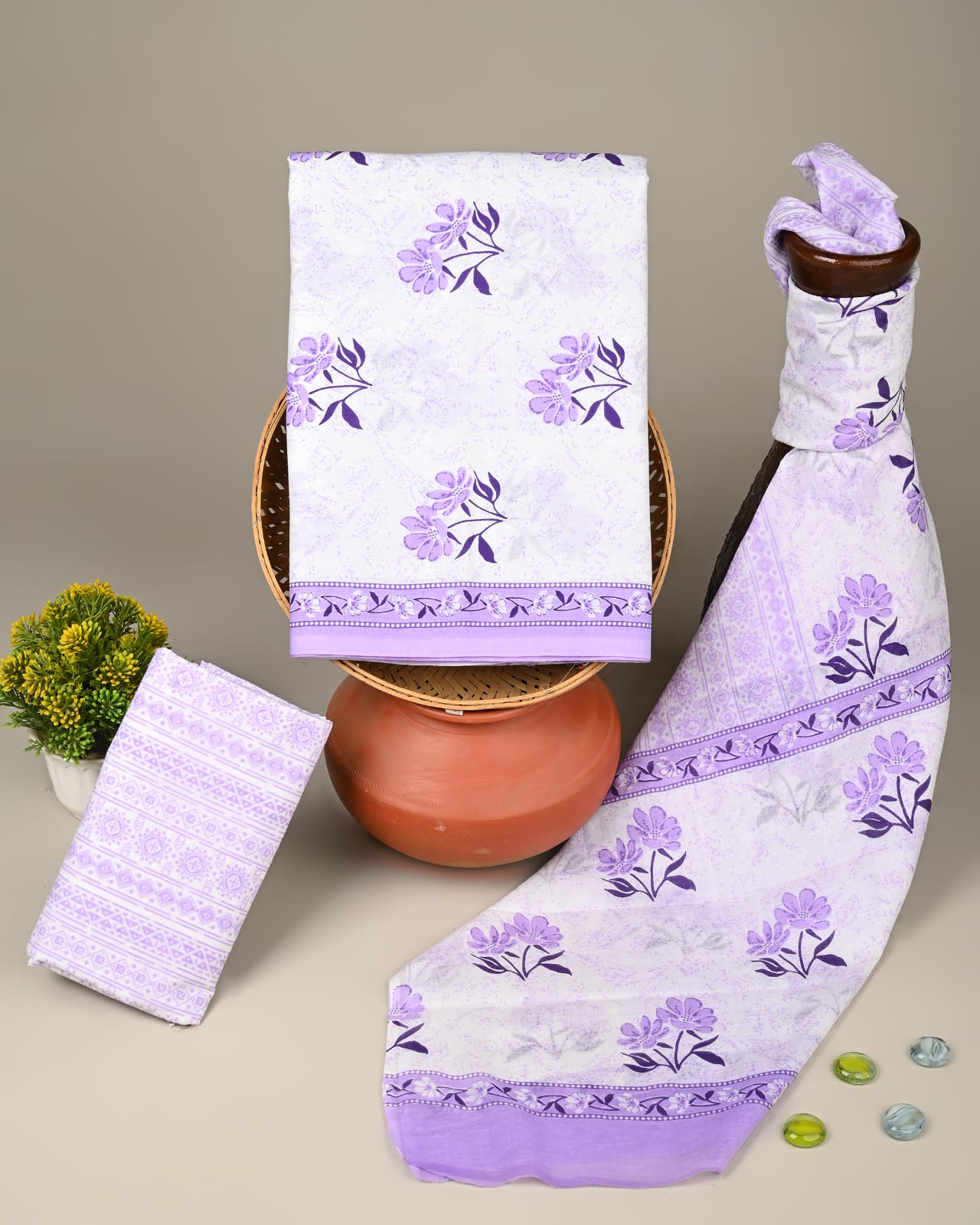 purple buta handblock printed cotton mulmul dress material wholesale India supplier for designers and bulk buyers Fabtexs