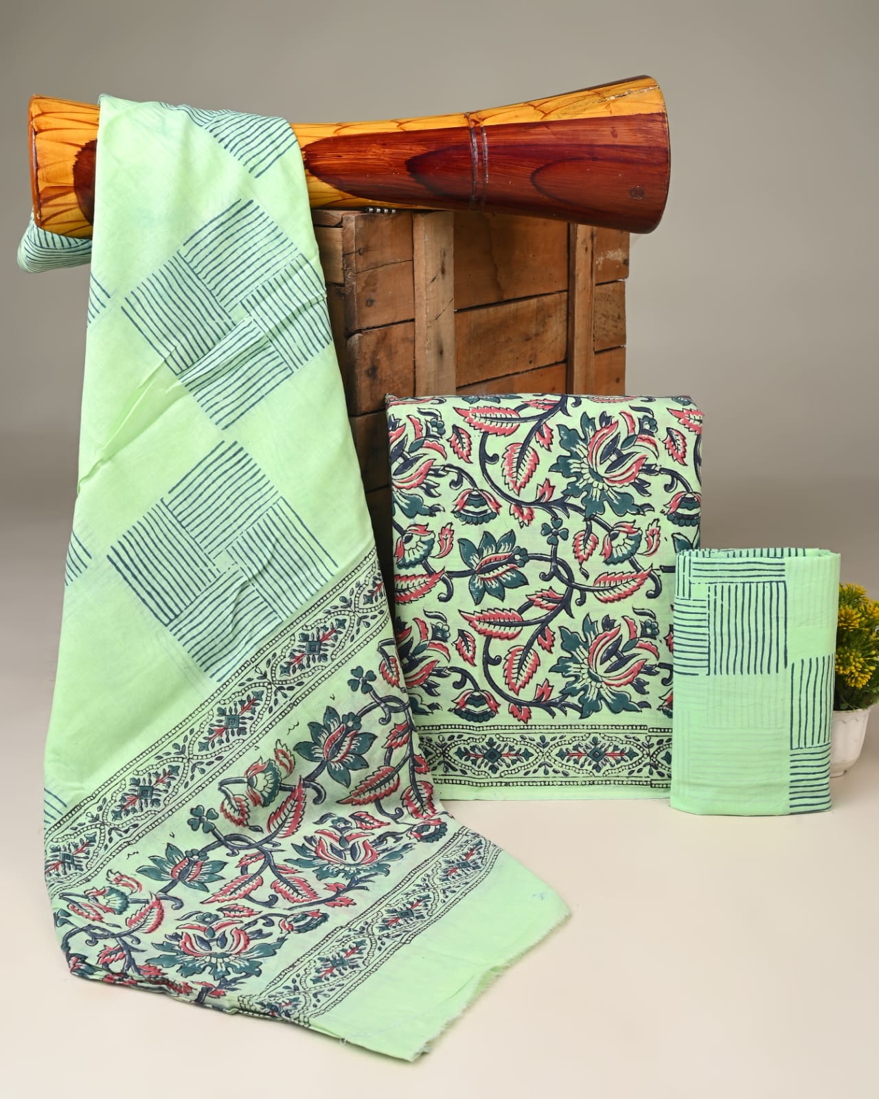 Pure cotton mulmul dress material wholesale in sea green, handblock printed dress material for boutique, designer & bulk buyers – Fabtexs