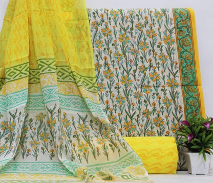 yellow green jaal handblock printed cotton mulmul dress material wholesale India cotton fabric supplier boutique sourcing Fabtexs