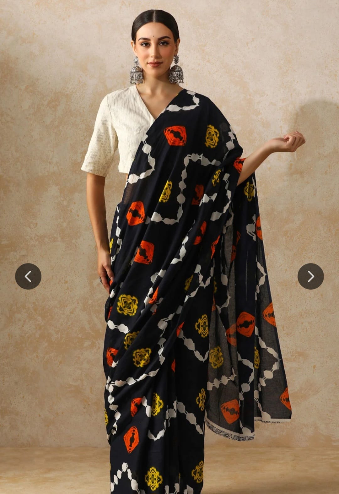 Cotton Mulmul Saree in black batik print – Pure cotton handblock printed saree wholesale by Fabtexs