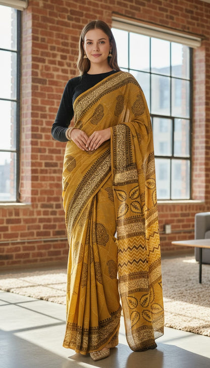 Premium Cotton MUL Handblock Printed Sarees Wholesale – Soft, Breathable & Artisan-Crafted