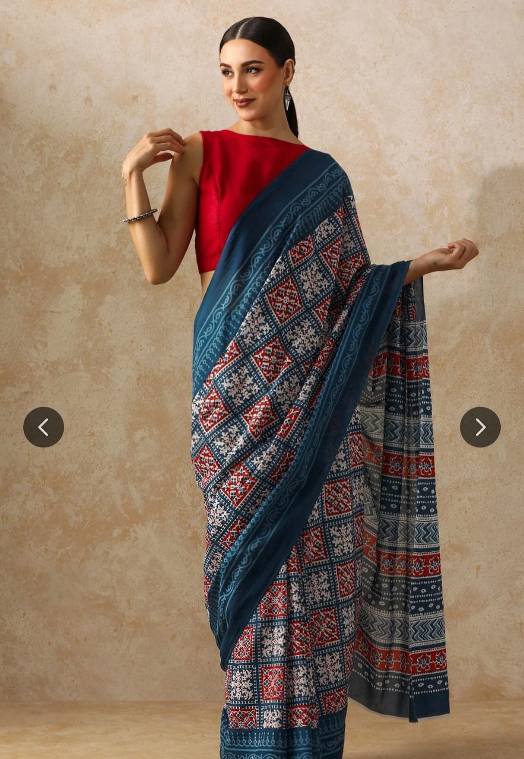 Pure cotton mulmul saree handblock printed in blue – lightweight designer cotton saree wholesale Fabtexs