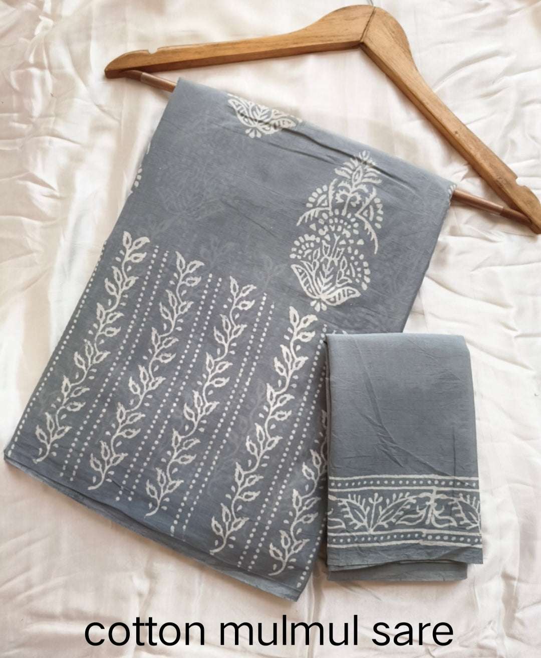 Cotton Mulmul Saree in blue marble pattern – Pure cotton handblock printed saree wholesale by Fabtexs