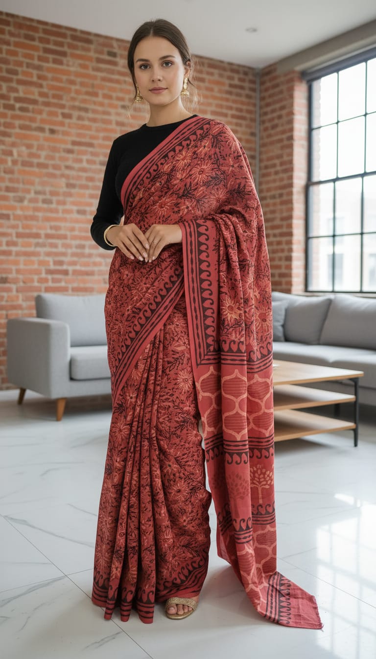 Premium Cotton MUL Handblock Printed Sarees Wholesale – Soft, Breathable & Artisan-Crafted