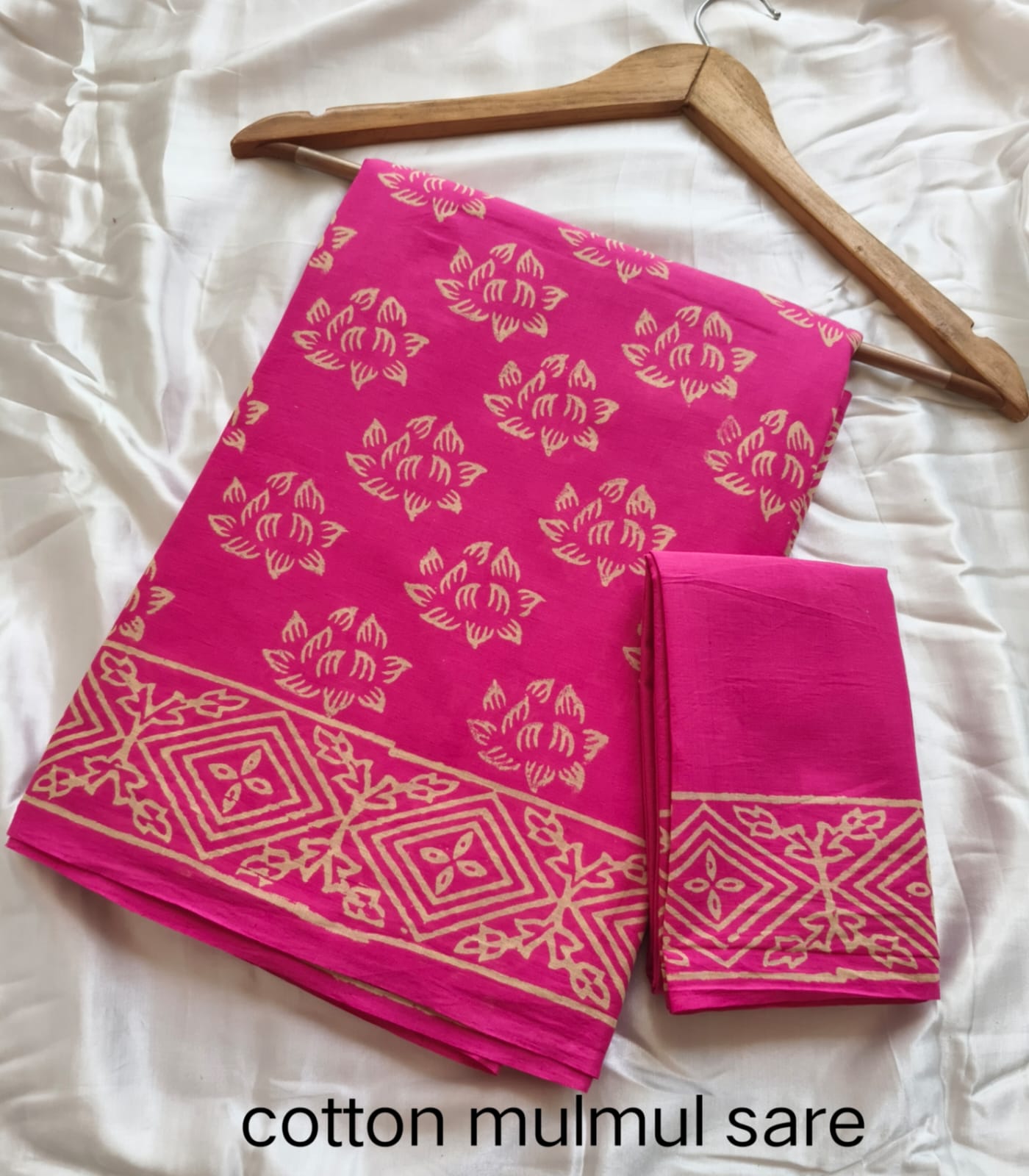 Cotton Mulmul Saree in green and olive – Pure cotton handblock printed saree wholesale by Fabtexs