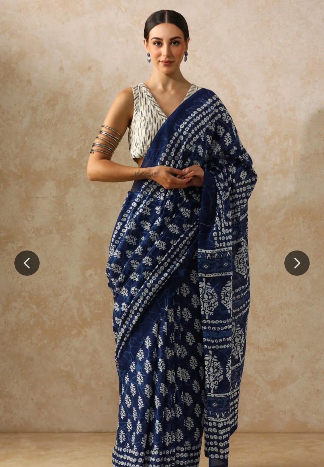 Pure cotton mulmul saree handblock printed in indigo – traditional indigo cotton saree wholesale Fabtexs