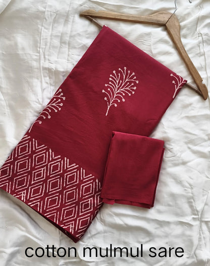 Cotton Mulmul Saree in pink butti motif – Pure cotton handblock printed saree wholesale by Fabtexs