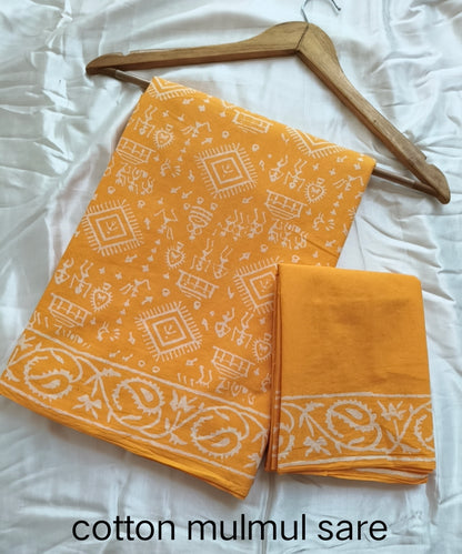 Cotton Mulmul Saree in pink floral painted design – Pure cotton handblock printed saree wholesale by Fabtexs