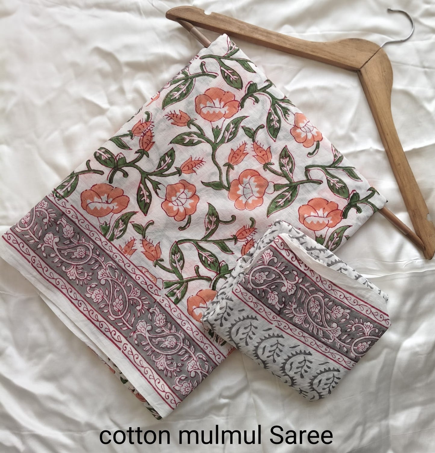 Cotton Mulmul Saree in pink paisley design – Pure cotton handblock printed saree wholesale by Fabtexs