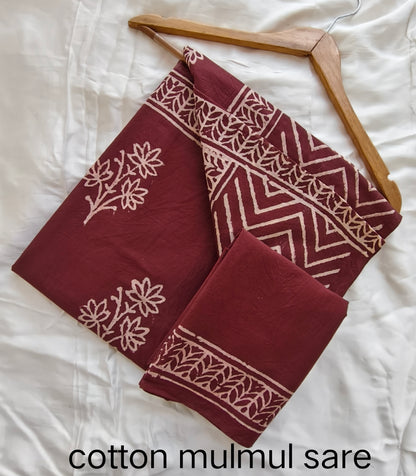 Cotton Mulmul Saree in purple designer print – Pure cotton handblock printed saree wholesale by Fabtexs