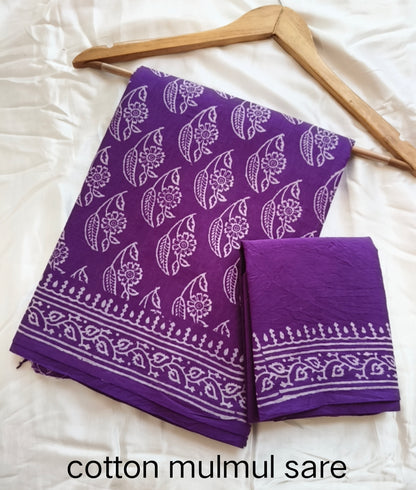 Cotton Mulmul Saree in red and orange – Pure cotton handblock printed saree wholesale by Fabtexs