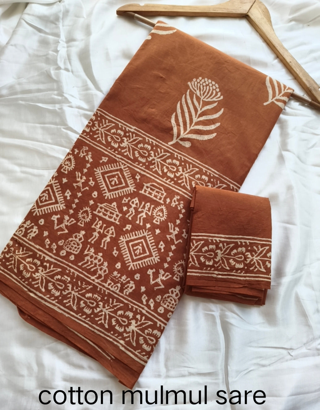 Cotton Mulmul Saree in sea blue – Pure cotton handblock printed saree wholesale by Fabtexs