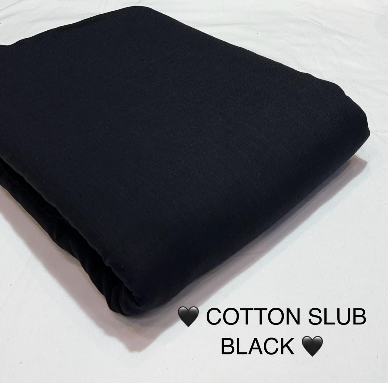 Black pure cotton slub fabric for wholesale buyers, premium weave and long-lasting dye by Fabtexs