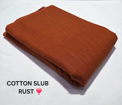 Rust shade cotton slub fabric wholesale, colorfast pure cotton with natural slub texture