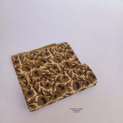 Cream floral jaal Vanaspati Bagru handblock printed pure cotton fabric, handmade with eco dyes and offered wholesale by Fabtexs.