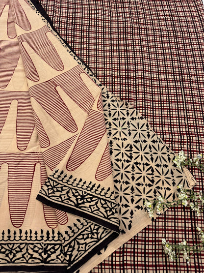 Cream Motif Cotton Saree – Designer Handblock Printed Wholesale Saree for Retailers & Boutiques