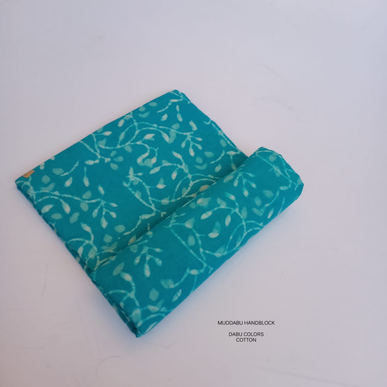 Blue floral leaf jaal Dabu handblock printed cotton fabric natural dyed