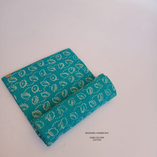 Blue lotus floral jaal Dabu handblock cotton fabric for boutiques