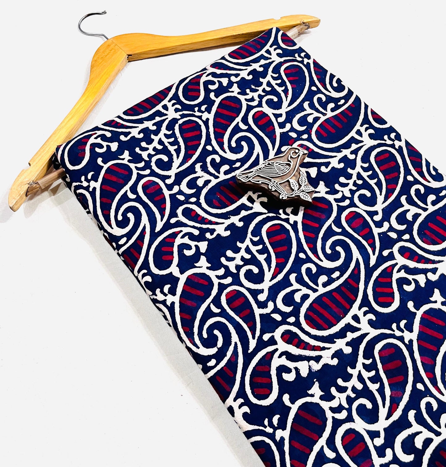 Blue paisley Dabu handblock printed pure cotton fabric, traditional mud resist design for bulk sourcing