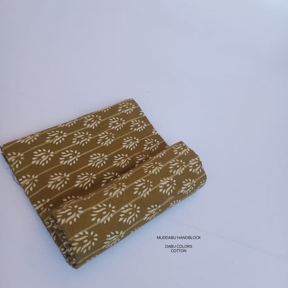 Brown floral leaf jaal Dabu handblock cotton fabric artisan made