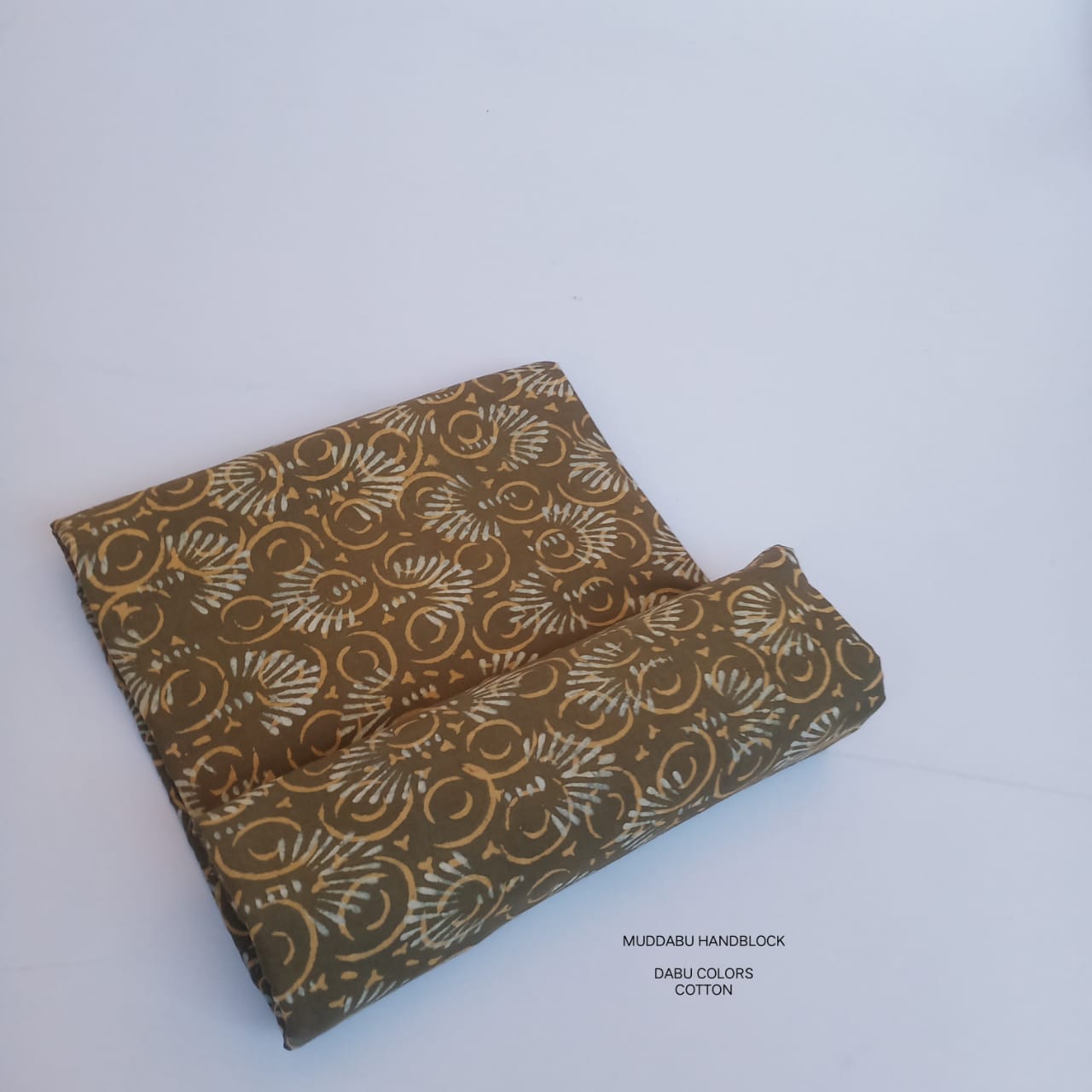 Brown geometrical jaal Dabu handblock printed cotton fabric traditional