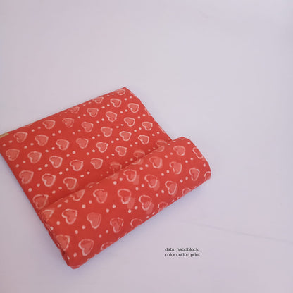 Coral orange heart jaal Dabu handblock printed cotton fabric wholesale