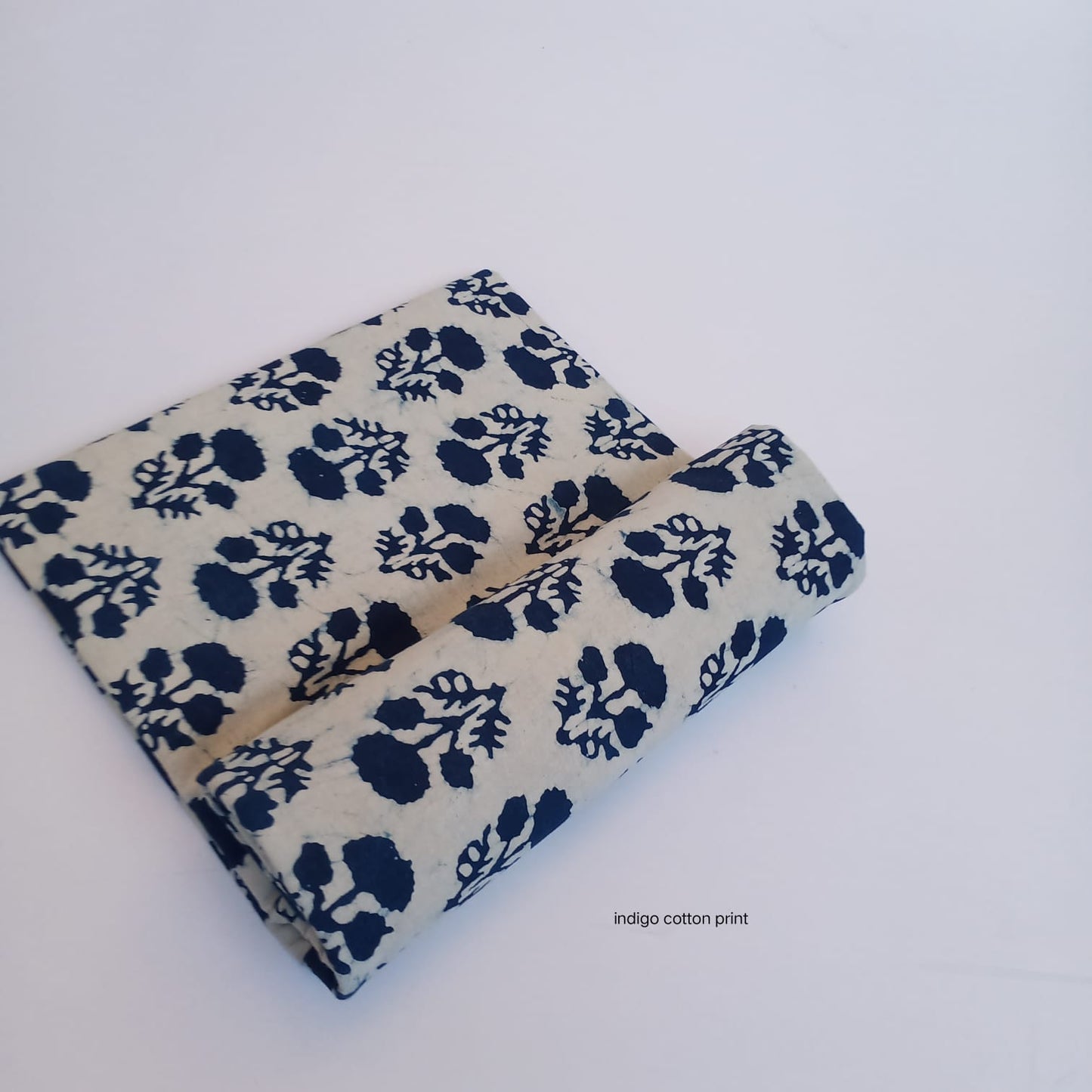 Cream indigo floral butta dabu handblock cotton fabric, contrast-based traditional print for wholesale