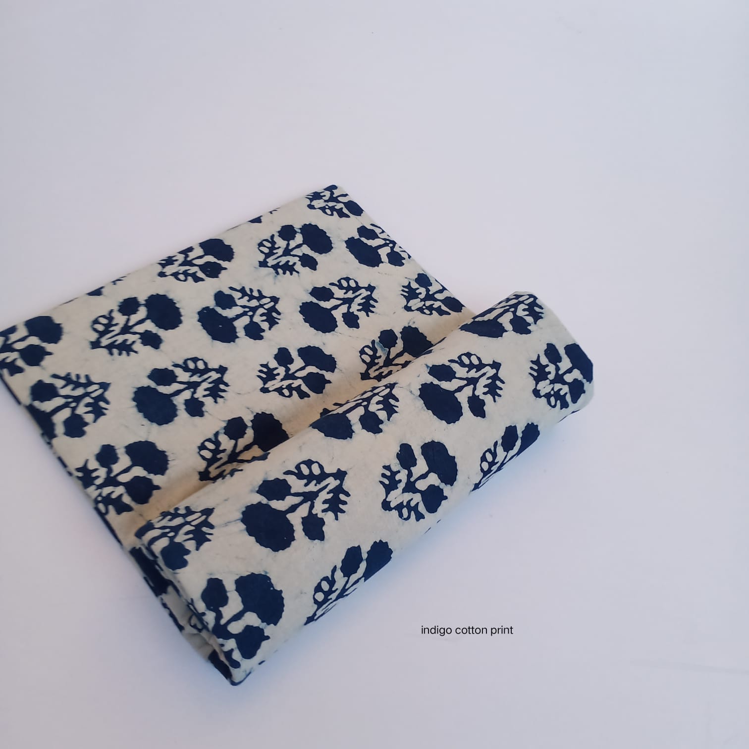 Cream indigo floral butta dabu handblock cotton fabric, contrast-based traditional print for wholesale