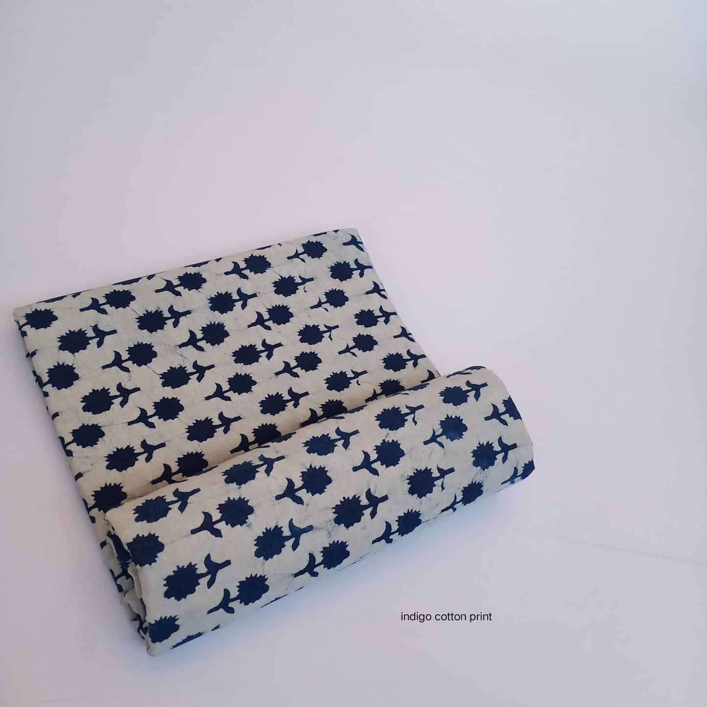 Cream indigo small butti dabu handblock cotton fabric, minimal handblock pattern on pure cotton