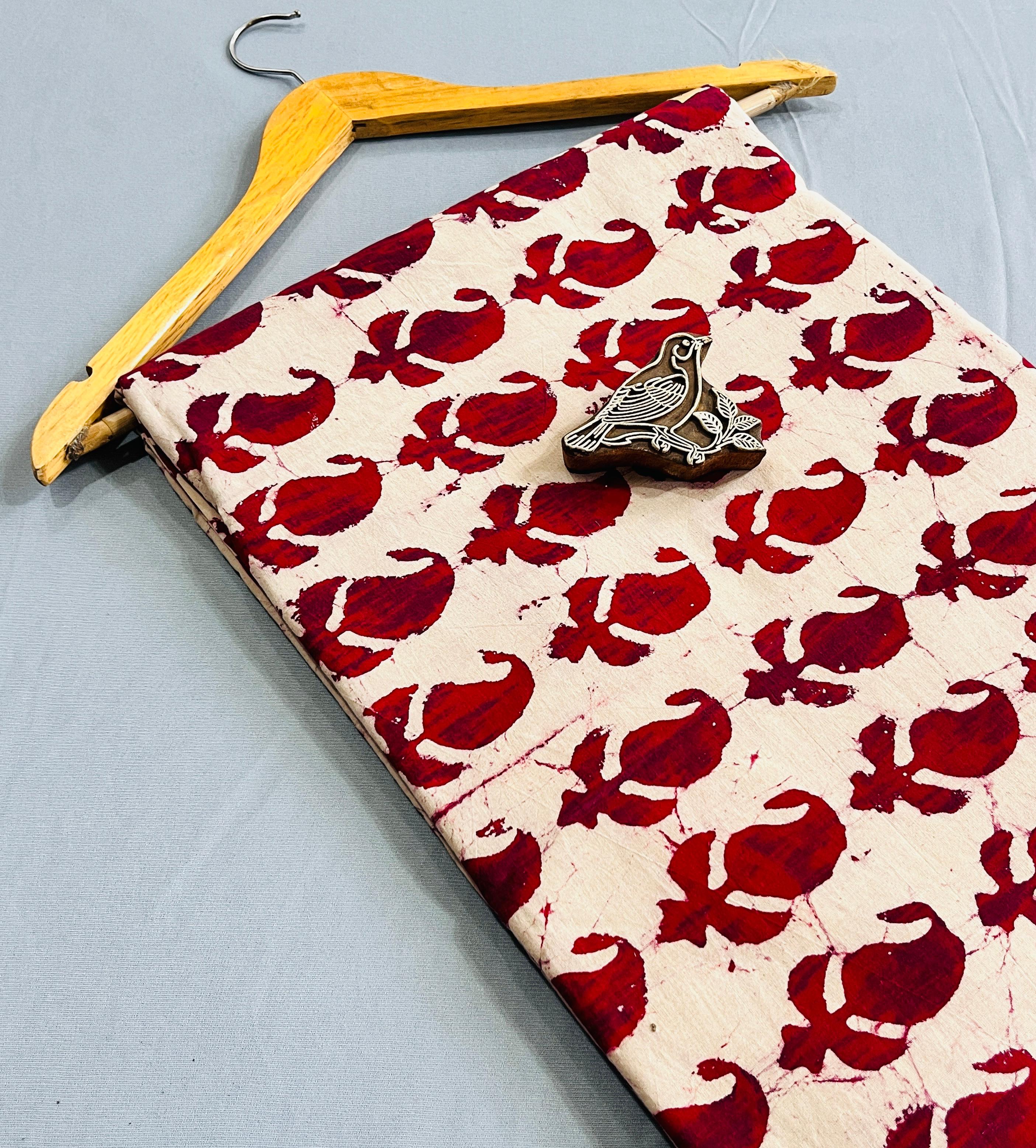 Cream red paisley Dabu handblock cotton fabric, pure cotton natural dyed wholesale textile crafted by artisans