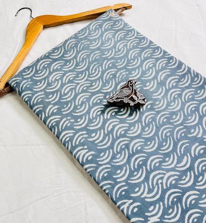 Grey geometrical jaal Dabu handblock cotton fabric, artisan-crafted pure cotton wholesale textile
